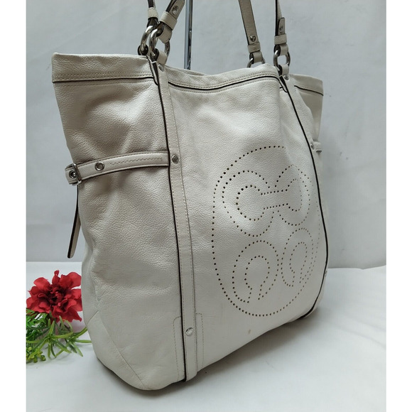 Coach Audrey White Leather Double Handle Large Tote Shoulder Bag - Picture 2 of 16